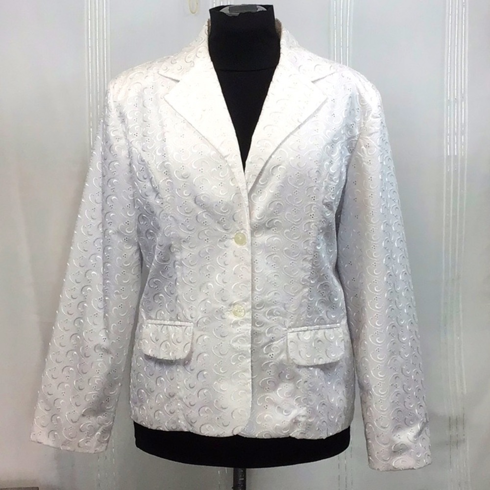 🆕 Tudor Court White Eyelet Embroidered Blazer Jacket Sz.L